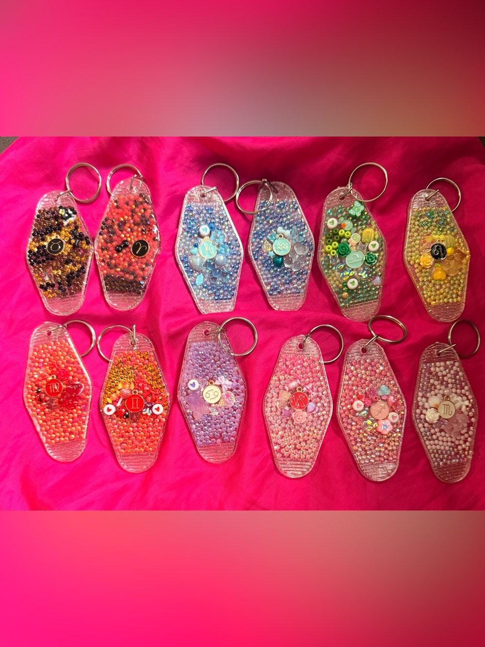 Handmade Zodiac Beaded Keychains - Assorted Pastel & Bright Colors - Full Set